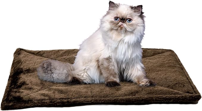Furhaven ThermaNAP Self-Warming Cat Bed for Indoor Cats & Small Dogs, Washable & Reflects Body Heat - Quilted Faux Fur Reflective Bed Mat - Espresso, Small