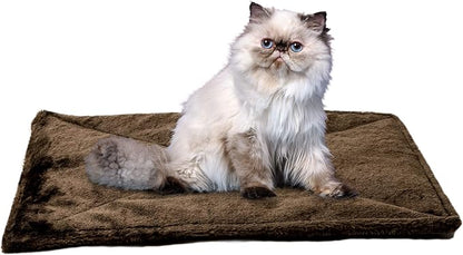 Furhaven ThermaNAP Self-Warming Cat Bed for Indoor Cats & Small Dogs, Washable & Reflects Body Heat - Quilted Faux Fur Reflective Bed Mat - Espresso, Small