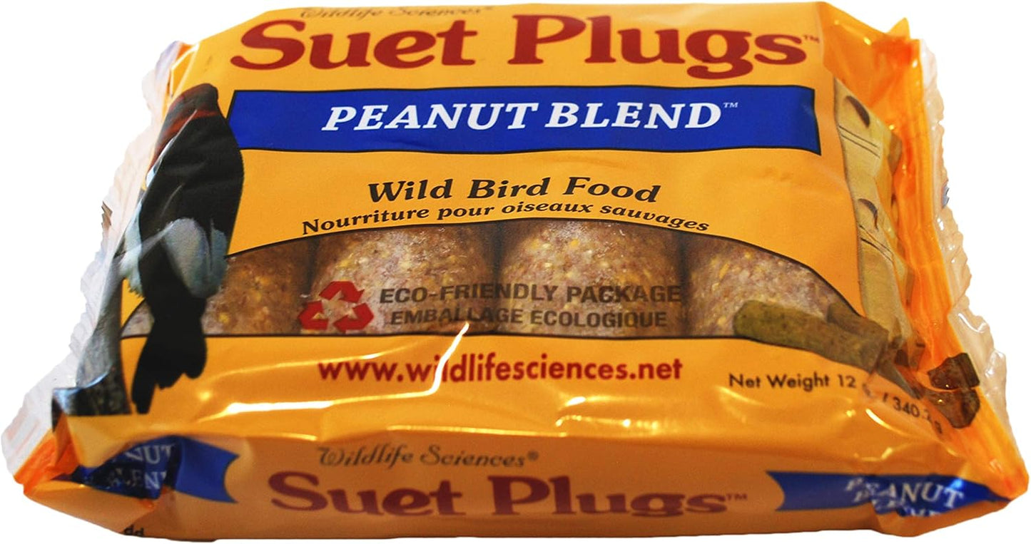 Wildlife Sciences Suet Plugs 48 Pack, Case of 12 Individually Wrapped 12 oz 4 Packs (Peanut Blend)