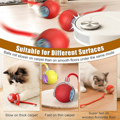 Interactive Cat Toys Ball for Indoor Cats, 2025 Newly Upgraded Automatic Rolling Balls, Moving Cat Ball with Elastic Mesh Tail, Kitten Toys for for Bored Indoor Adult Cats/Dog (Yellow)