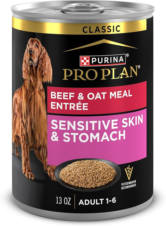 Purina Pro Plan Sensitive Skin and Stomach Dog Food Wet Classic Pate Beef and Oat Meal Entrée - (Pack of 12) 13 oz. Cans