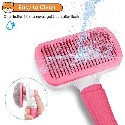 Dog & Cat Brush, Self Cleaning Slicker Brush for Pets, Upgraded Dog Brush for Shedding Massaging and Grooming, Removes Loose Undercoat & Portable Comb for Long Short Haired Dogs(Pink)