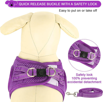 YIMEIS Dog Harness and Leash Set, No Pull Soft Mesh Pet Harness, Reflective Adjustable Puppy Vest for Small Medium Large Dogs, Cats (Purple, Small (Pack of 1)