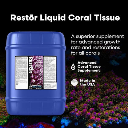 Brightwell Aquatics - Restor Liquid Coral Tissue Supplement - Fish Tank Reef Nutrition for Live Coral Growth Acceleration, Colour Vibrancy, & Restoration Additive - Saltwater Reef Supplies, 5.28 GAL