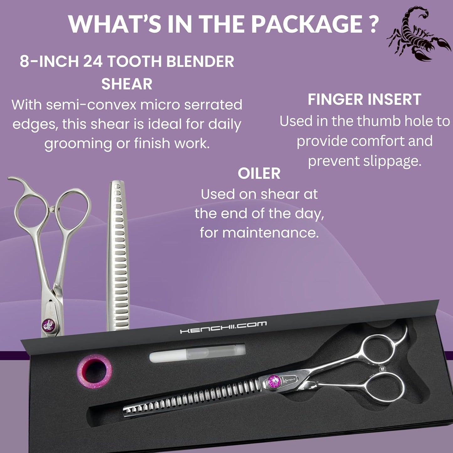 Kenchii Scorpion 24 Tooth Blending Scissors for Dogs and Pets - Premium Steel Scissors for Dog Grooming - Dog Shears Pet Grooming Accessories - Pet Hair Trimming Scissor