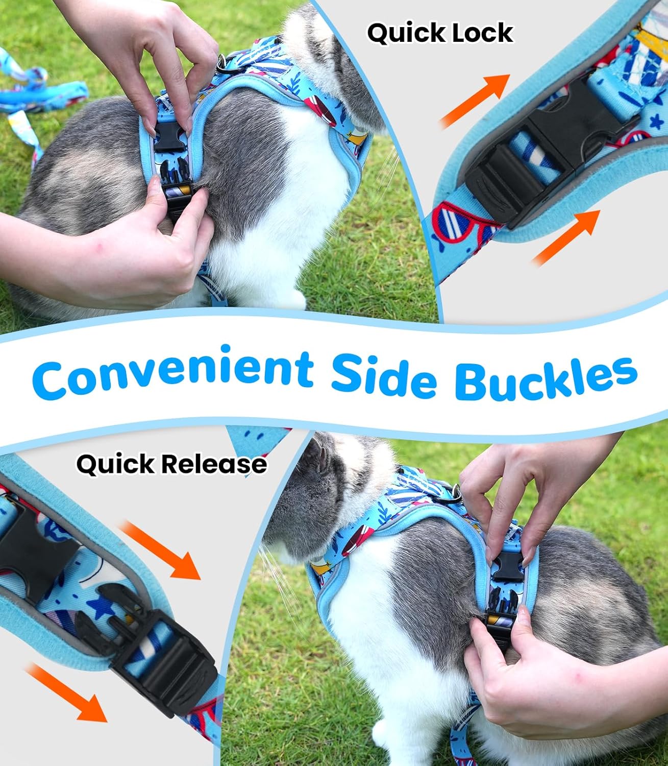 Halypet Cat Harness and Leash Set for Walking, Escape Proof Adjustable Vest Harness with 3-in-1 Integrated Buckles, Easy Control Soft Breathable Mesh with Reflective Strips for Cats, S, Azure Blue