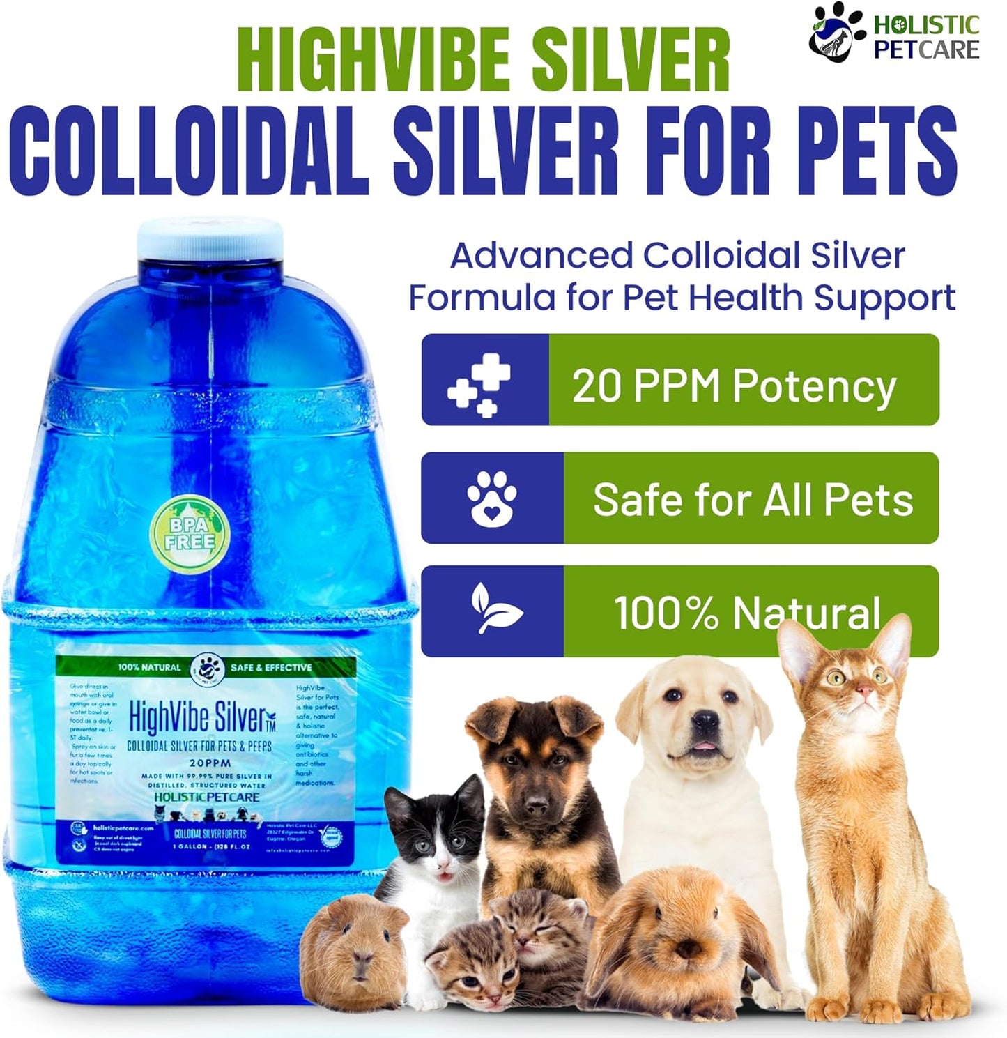 Holistic Pet Care - Colloidal Silver for Dogs, Cats, Horses & Birds - 20 PPM Effective Wound Care, Hot Spot Treatment, Skin Relief & Immune Support - All-Natural Pet Colloidal Silver (1 Gallon)