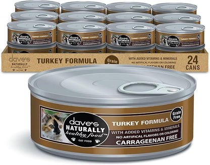 Dave's Pet Food Grain Free Wet Cat Food Pate (Turkey), Made in USA Naturally Healthy Canned, Added Vitamins & Minerals, Carrageenan-Free, 5.5 oz Cans (24 Pack)