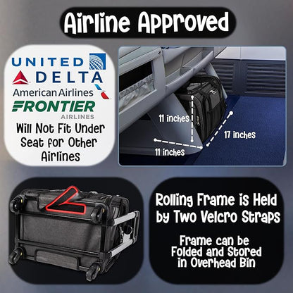 Pet Carrier with Wheels | United Delta American Frontier Airline Approved | Two Expandable Sides, Storage Pockets Adjustable Leash | Rolling Dog and Cat Carrier TSA Compliant (Dark Grey 17x11x11)