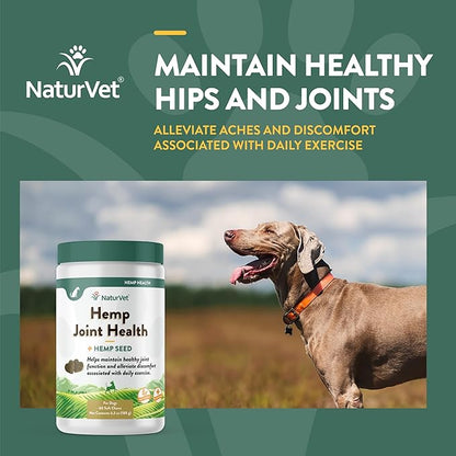 NaturVet Hemp Joint Health, Joint Care Support Supplement for Dogs, Soft Chews, 60ct Made in The USA