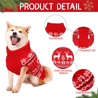 Rypet Dog Christmas Sweater for Large Dogs Warm Soft Christmas Dog Outfits Pet Holiday Sweater Firm Durable Pet Turtleneck Knitwear Dogs Sweaters Pets Winter Coat for Females and Males （XL）