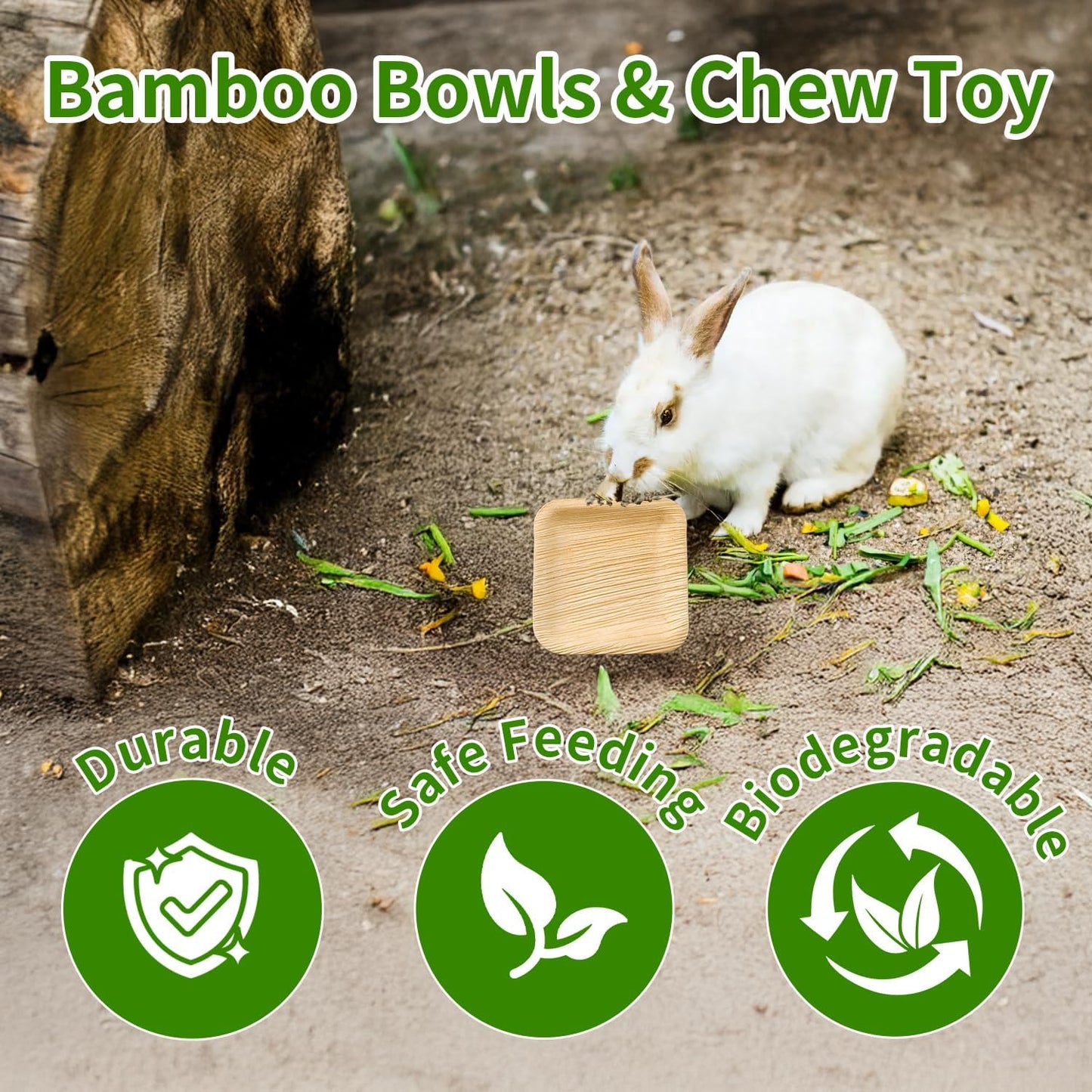 50 Pcs Disposable Palm Leaf Bowls 4 inch Bowl for Rabbits, Compostable Like Bamboo Bowls Disposable Bowl Bunny Chew Toys Chewable Dish for Rabbits,Bunnies,Hamsters,Parrot