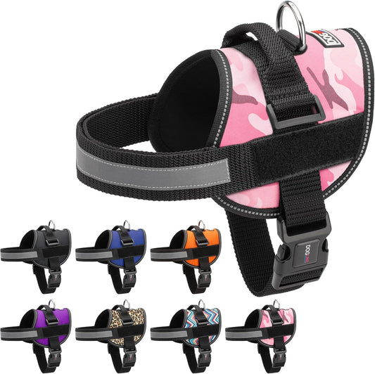 Dogline Dog Harness, Reflective No-Pull Adjustable Vest with Handle, Breathable No-Choke Harness for Small, Medium or Large Dogs Room for Patches Girth 27 to 34 in Pink Camo