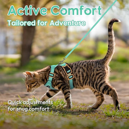 Dooradar Cat Harness and Leash Set, Escape Proof Safe Adjustable Kitten Vest Harnesses for Walking, Easy Control Soft Breathable Mesh Jacket with Reflective Strips for Cats, Green, XXS