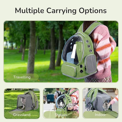 Cat Backpack Carrier for Large Cats, Expandable Cat Bubble Backpack, Dog Carriers for Small Medium Dogs, Airline Approved Pet Carrier for Travel Hiking Outdoor(Green)