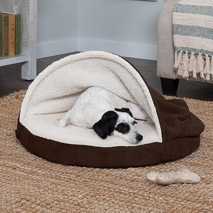 Furhaven 26" Round Orthopedic Dog Bed for Medium/Small Dogs w/ Removable Washable Cover, For Dogs Up to 30 lbs - Sherpa & Suede Snuggery - Espresso, 26-inch