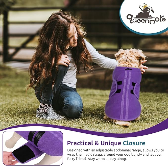 Queenmore Large Dog Sweaters, Soft Fleece Vest Pullover Dog Jacket with Leash Hole, Warm Winter Dog Clothes Cold Weather Doggy Dachshund Sweater for Large Dogs Cats Boy or Girl (Lavender, L)