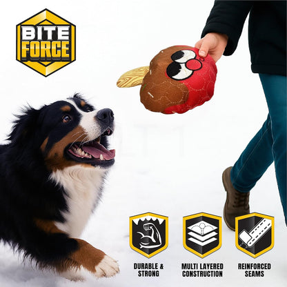 Bite Force -Durable & Strong Dog Toy Candy Apple Buddy with Squeaker, Kevlar-Reinforced for Aggressive Chewers for Small Medium Large Dogs - red.