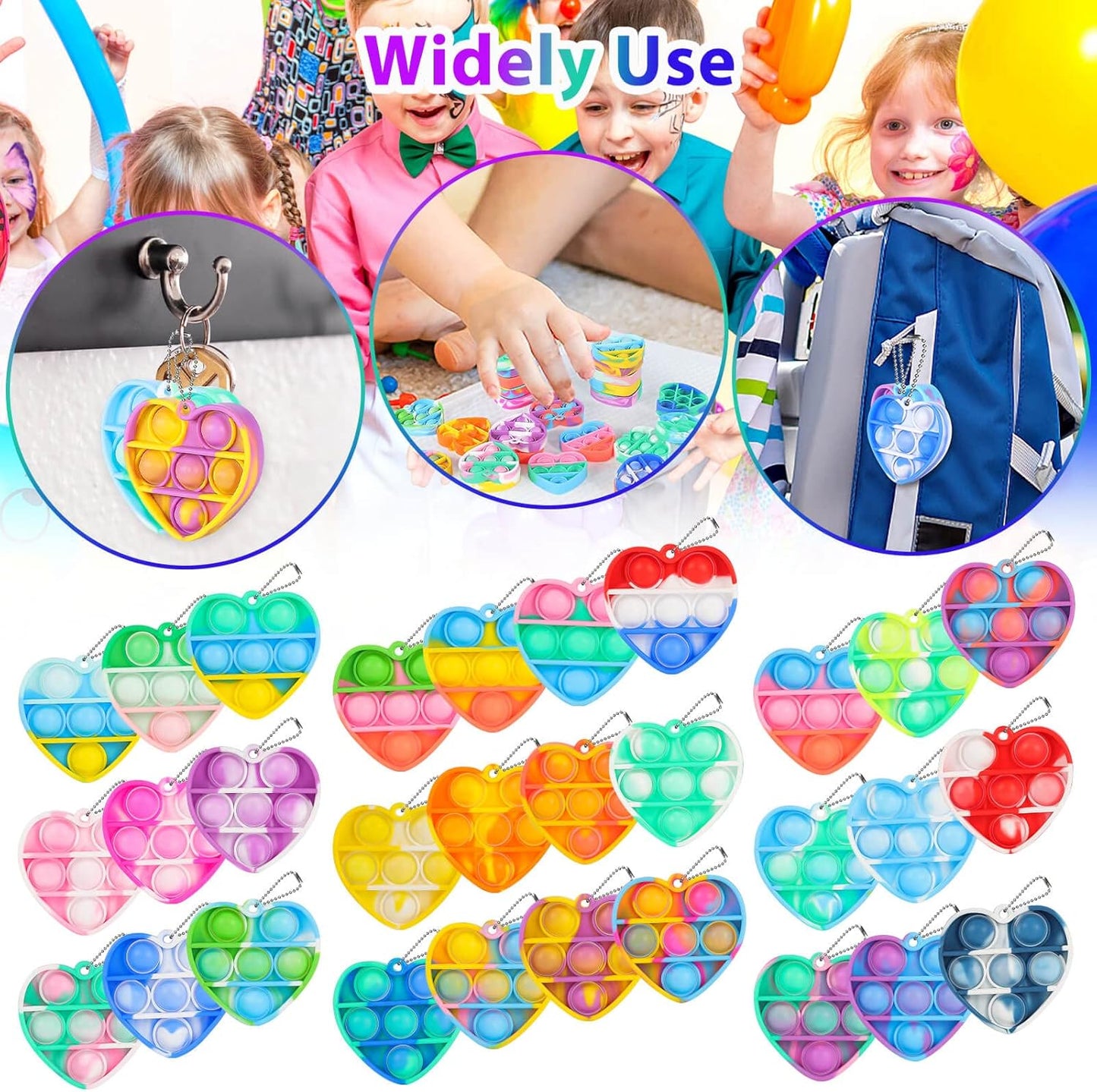 Pop Fidget Toys Bulk Its Valentines Day Gifts for Kids Classroom 30 Pack Valentine Party Favors for Kids Mini Pop Heart Keychain It Fidget Toy Fidgets for Classroom Prizes Birthday Goodie Bag Stuffers