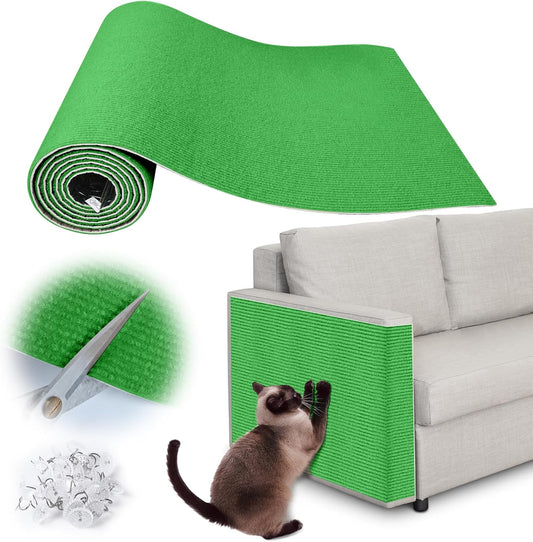Cat Scratch Furniture Protector - 158" x 13.8" Trimmable Self-Adhesive Cats Claws Scratch Pads, DIY Cat Climbing Couch Protector for Scratch Post Cat Tree Replacement Indoor (Green)