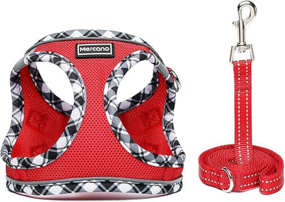 Mercano Soft Mesh Dog Harness and Leash Set, No-Chock Step-in Reflective Breathable Lightweight Easy Walk Vest Harnesses with Safety Buckle for Small Dogs, Cats (Red, XL)