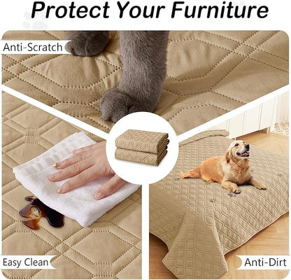 hyha Waterproof Dog Bed Blanket, Soft Pet Blankets, Waterproof Couch Cover for Dogs, Reversible Sofa Covers Washable for Furniture (52x82 Inch, Camel/Beige)
