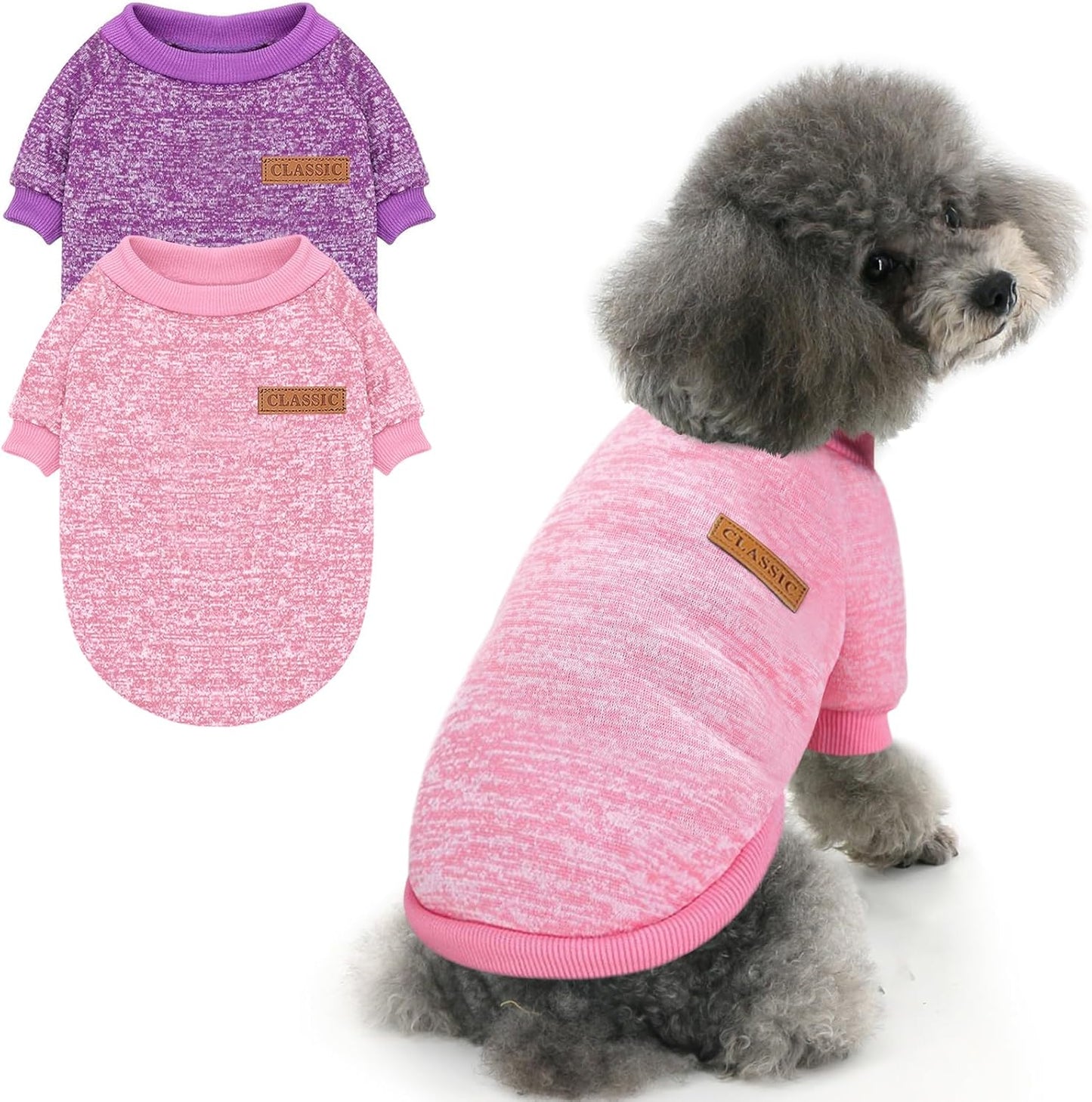 2 Pieces Pet Dog Classic Knitwear Sweater, Fleece Coat for Small,Medium Dogs,Warm Pet Dog Cat Clothes,Soft Puppy Customes for Chihuahua Yorkshire Tzu (Pink Purple,M)