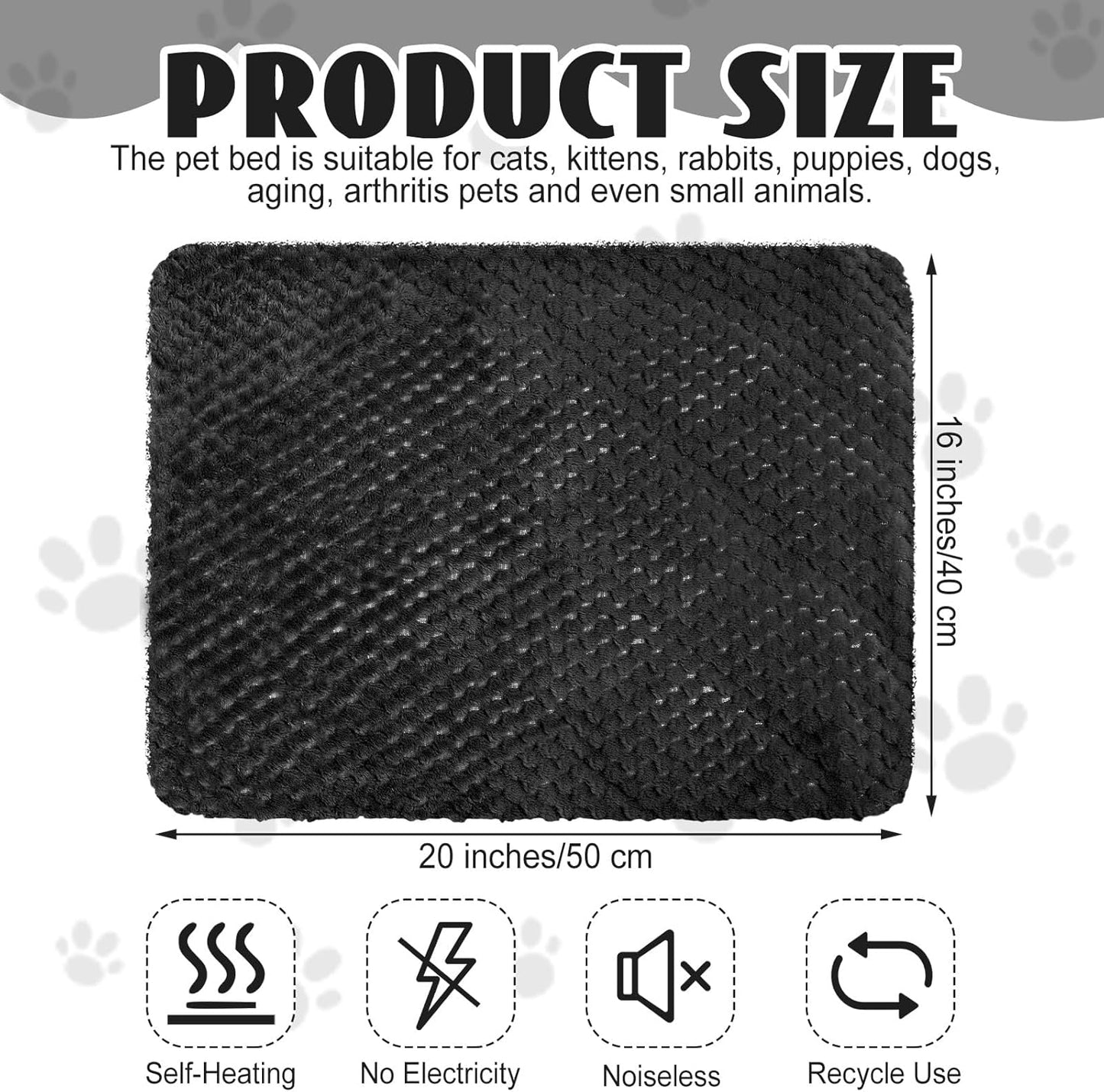 4 Pcs Self Heating Cat Pad Self Warming Cat Bed Dog Heating Pad Washable Thermal Pet Mat for Indoor Outdoor Pet 16 x 20 Inch Removable Non Slip(Black)