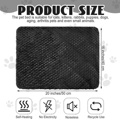 4 Pcs Self Heating Cat Pad Self Warming Cat Bed Dog Heating Pad Washable Thermal Pet Mat for Indoor Outdoor Pet 16 x 20 Inch Removable Non Slip(Black)