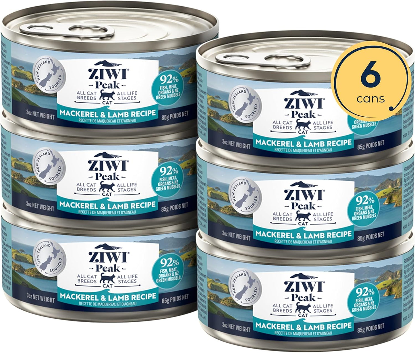 ZIWI Peak Wet Cat Food – All Natural, High Protein, Grain Free, Limited Ingredient, with Superfoods (Mackerel & Lamb, Case of 6, 3oz Cans)