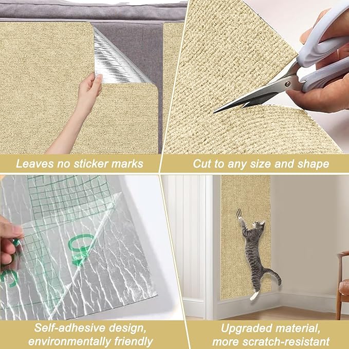 Cat Scratch Mat,118.5"x15.9" Trimmable Self-Adhesive Cats Scratch Carpet,Couch Protector from Cats Claw, Cat Scratch Furniture Protector, Indoor Furniture Protection for Chair, Wall, Sofa (Beige)