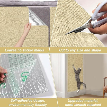 Cat Scratch Mat,118.5"x15.9" Trimmable Self-Adhesive Cats Scratch Carpet,Couch Protector from Cats Claw, Cat Scratch Furniture Protector, Indoor Furniture Protection for Chair, Wall, Sofa (Beige)