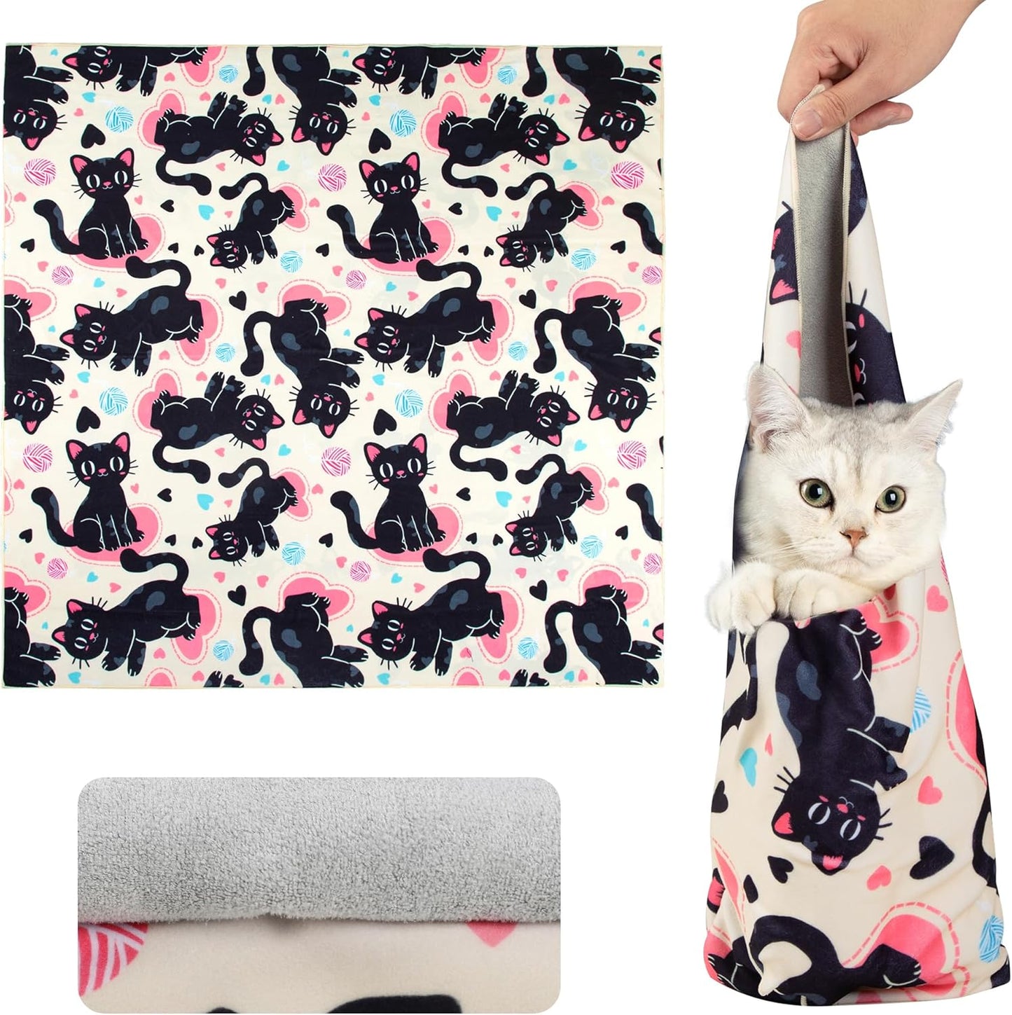 21.7“ Cat Wrap for Cutting Nails Self-Adherent Fabric Cat Wrap for Grooming Cat Restraint for Nail Clipping Anti-Escape Cat Calming Wrap Within 6lbs