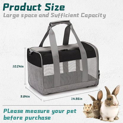 PINVNBY Bunny Carrier for Travel Camping Outdoor, Small Pet Carrier, Guinea Pig Carrier, Breathable Pet Portable Hand Bag for Hamster Bunny Guinea Pig（Black & Gray）