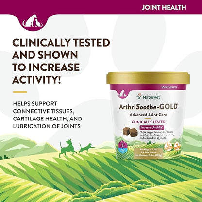 NaturVet ArthriSoothe-Gold Level 3 Advanced Joint Care for Dogs – Soft Chew Dog Supplement with Glucosamine, MSM, Chondroitin & Hyaluronic Acid – Wheat-Free Pet Supplements – 70 Ct.