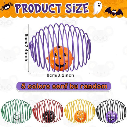 Jecery 5 Pcs Halloween Cat Spring Balls Toys Stretchable Rolling Balls Colorful Playful Coils Interactive Spring Action Toy Caged Rats for Kitten Cat Pet Supplies(Bell,Halloween Colors,5 Pcs)