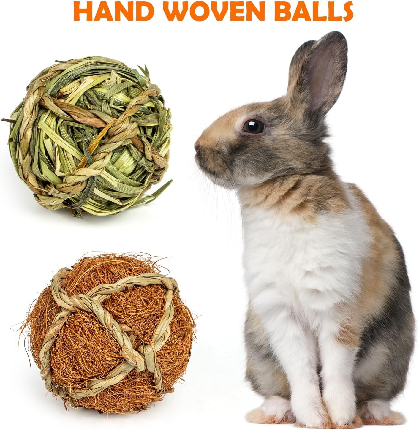 Sofier Rabbit Guinea Pig Bunny Toys 8 Pcs Chew Grass Balls Natural Chews for Rodents Teeth Handmade Enrichment Treats Chinchilla Guinea Pigs Rat Hamster Gerbil Mice
