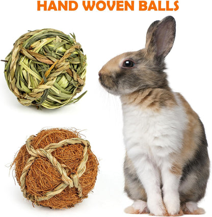Sofier Rabbit Guinea Pig Bunny Toys 8 Pcs Chew Grass Balls Natural Chews for Rodents Teeth Handmade Enrichment Treats Chinchilla Guinea Pigs Rat Hamster Gerbil Mice