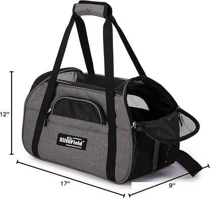 EliteField Soft Sided Pet Carrier (3 Year Warranty, Airline Approved), Multiple Sizes and Colors Available (17" L x 9" W x 12" H, Charcoal Gray)