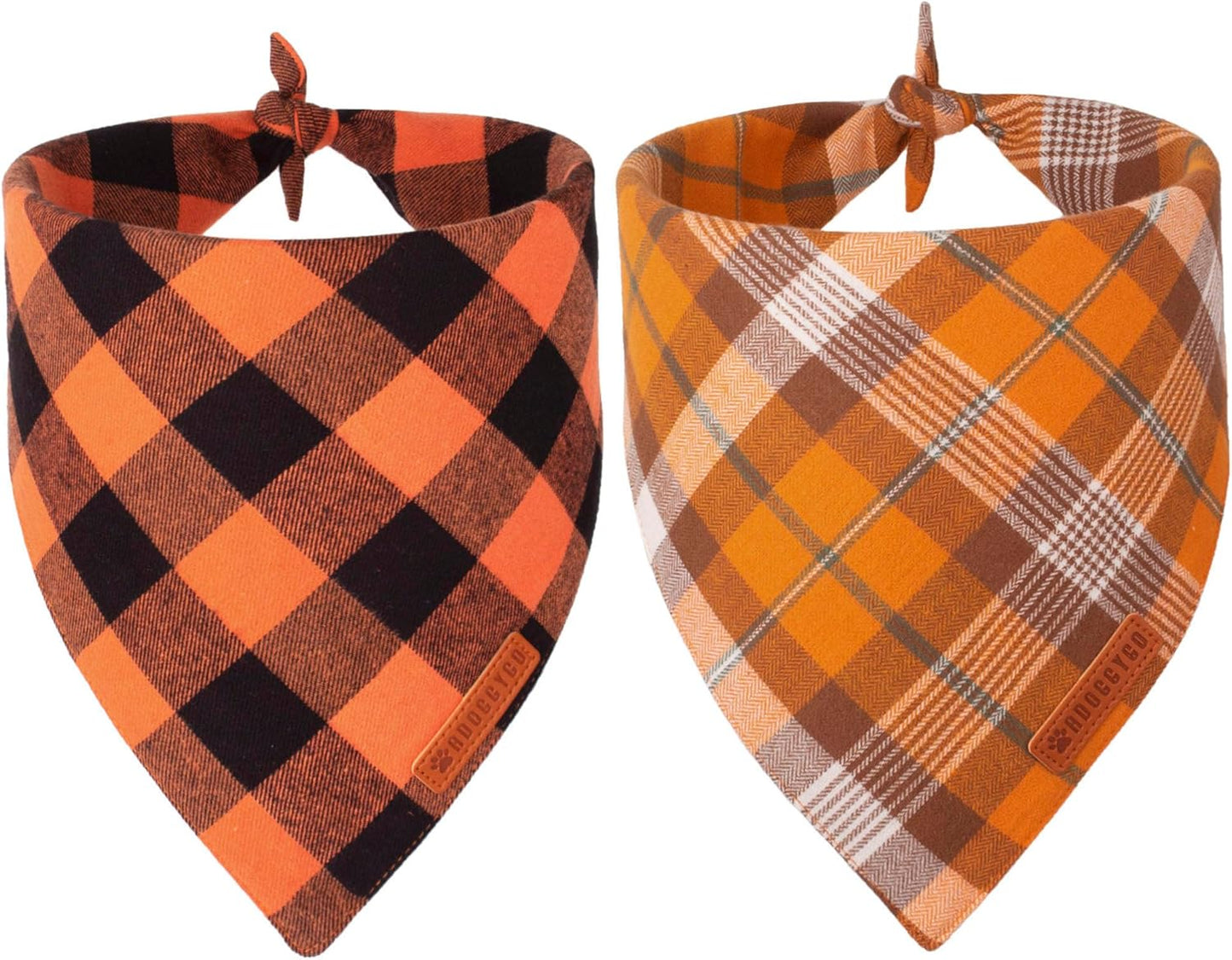 ADOGGYGO Fall Dog Bandanas 2 Pack, Halloween Thanksgiving Holiday Pet Scarf, Multiple Sizes Offered, Orange Plaid Fall Bandana for Small Dogs Cats Pets (Small)