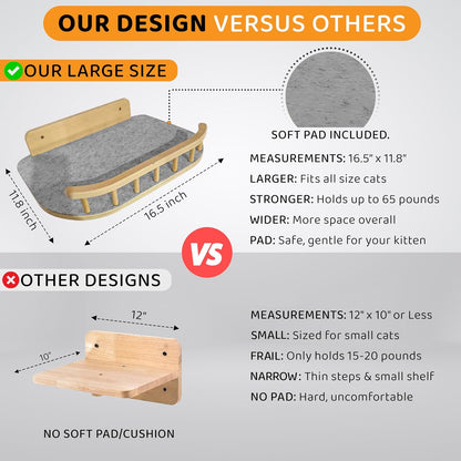 Cat Wall Shelves with 3 Steps – Modern Mounted Cat Wall Furniture & Shelf, Premium Hardwood Cat Bed for Climbing, Sleeping & Lounging, Indoor Hammock for Large Cats