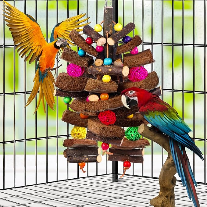 Kyouki Bird Toy for Parrots，Cockatiels, Budgies, Conures, Macaws, Lovebirds, Amazons and Other Small/Medium/Large Birds - Chewable & Shreddable Natural Coconut Husk Enrichment Toy (Medium DIY)