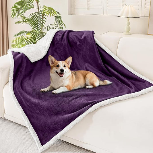 Smiry Waterproof Blanket Throw for Large Dogs, Soft Reversible Dog Blanket for Sofa Couch Bed, Washable Leakproof Sherpa Fleece Furniture Couch Cover Protector(50"x60", Dark Purple/White)