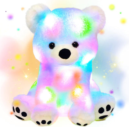 Hopearl LED Plush Polar Bear Lighting Up Stuffed Animal Floppy Night Lights Glow in The Dark Birthday Festival for Kids Boys Girls Toddlers, White, 11''