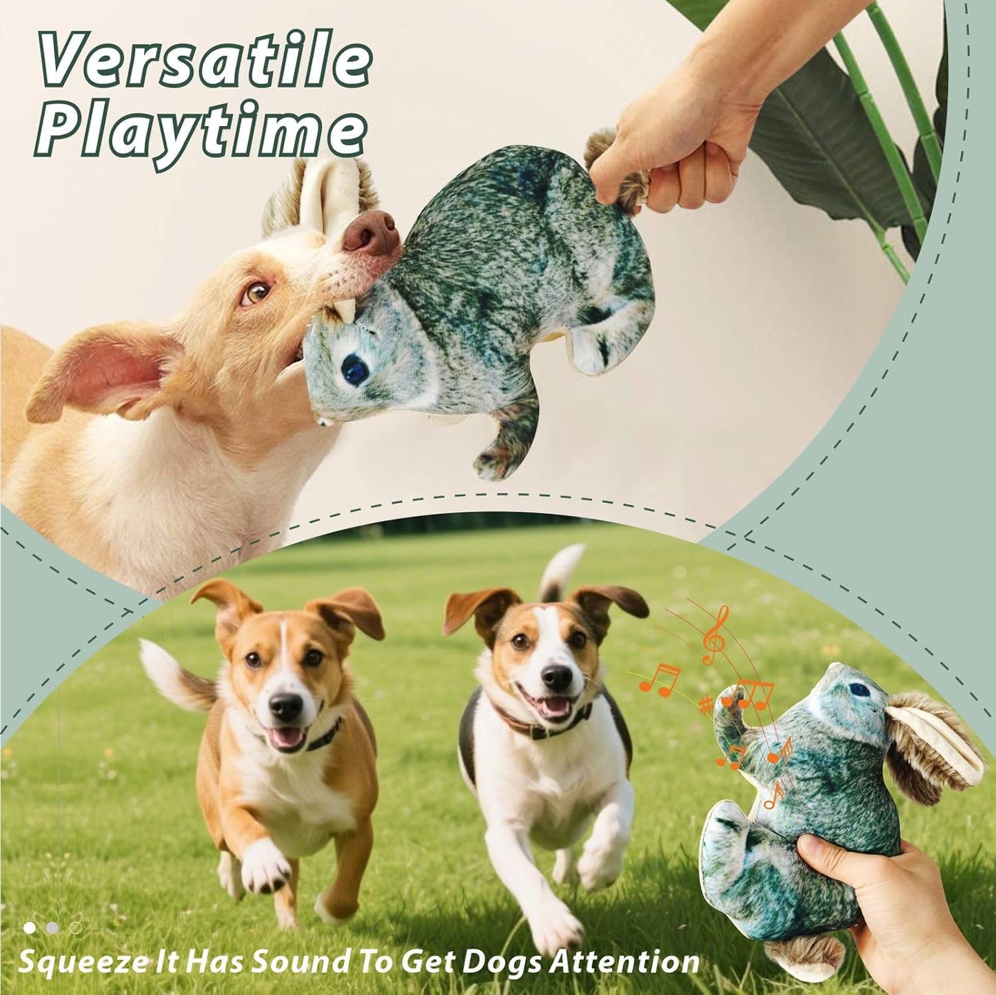 Dog Toy Rabbit Squeak,Attractive Squeaking Sound is Suitable for Dogs to Interact and Play on Outdoor Grass, Suitable for Small and Medium-Sized Dogs, Cute Plush Rabbits (Green)