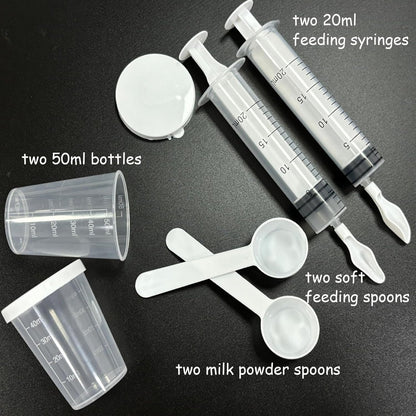 8 PCS Small Pet Feeding Syringe Sets, Baby Bird Feeding Syringe for Cats, Dogs Other Small Animal (Syringes, Milk Container, Spoons and Powder Spoons)