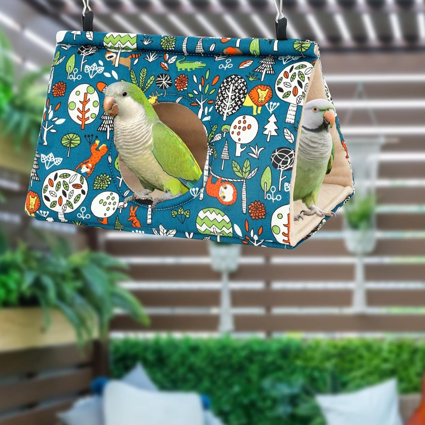 Rypet Winter Warm Bird Nest House - Hanging Hammock Velvet Shed Hut Cage Plush Fluffy Birds Hideaway Sleeping Bed Fuzzy for African Grey Cockatoo and Other Amazon Parrot Large（Blue）