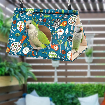 Rypet Winter Warm Bird Nest House - Hanging Hammock Velvet Shed Hut Cage Plush Fluffy Birds Hideaway Sleeping Bed Fuzzy for African Grey Cockatoo and Other Amazon Parrot Large（Blue）