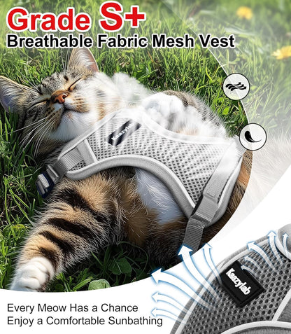 Cat Harness and Leash for Walking Escape Proof Soft Adjustable Cat Leash Breathable Comfortable Vest Easy to Wear Kitten Harness for Outdoor Travel Grey XS