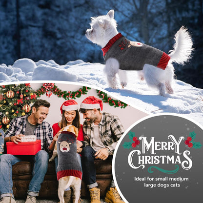 PETCARE Reindeer Christmas Dog Sweater Gray Cat Sweater Vest Cartoon Elk Pet Holiday Dog Clothes Puppy Sweaters for Small Medium Large Dogs Cats Fall Winter Outfits Xmas Dogs Costume,Small